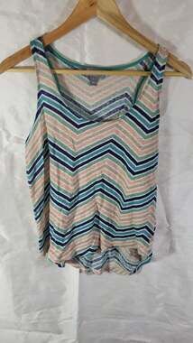 JCP 100% Linen Multicolor Chevron Stripe Sleeveless Tank Top Size L